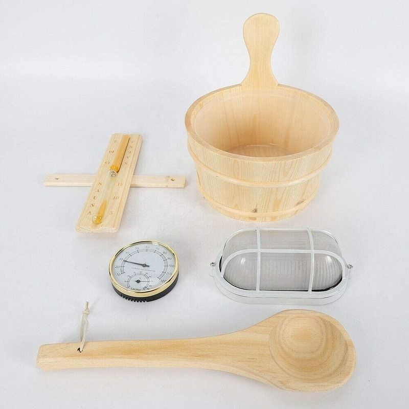 Спа-сауна Kit Buil Wooden Bucket Dipper Lamp Традиционный карманный домашний таймер с термометром Водяной лоток Песочные часы Сауна аксессуары